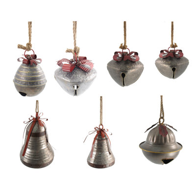 Ensemble de 7 grandes clochettes galvanisÃ©es avec ruban et corde dÃ©corative des FÃªtes