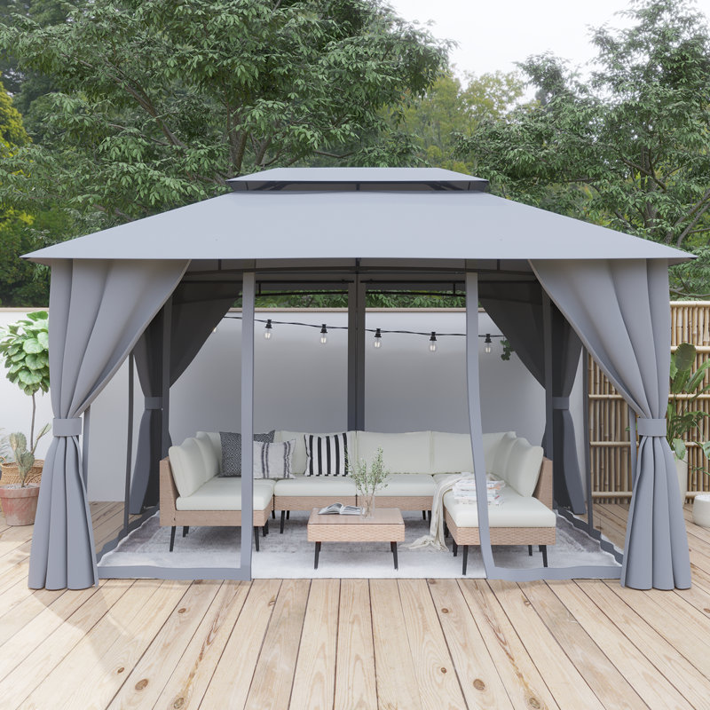 10x13 FT Outdoor Steel Gazebo With Double Roof, 108" H x 156" W x 120" D