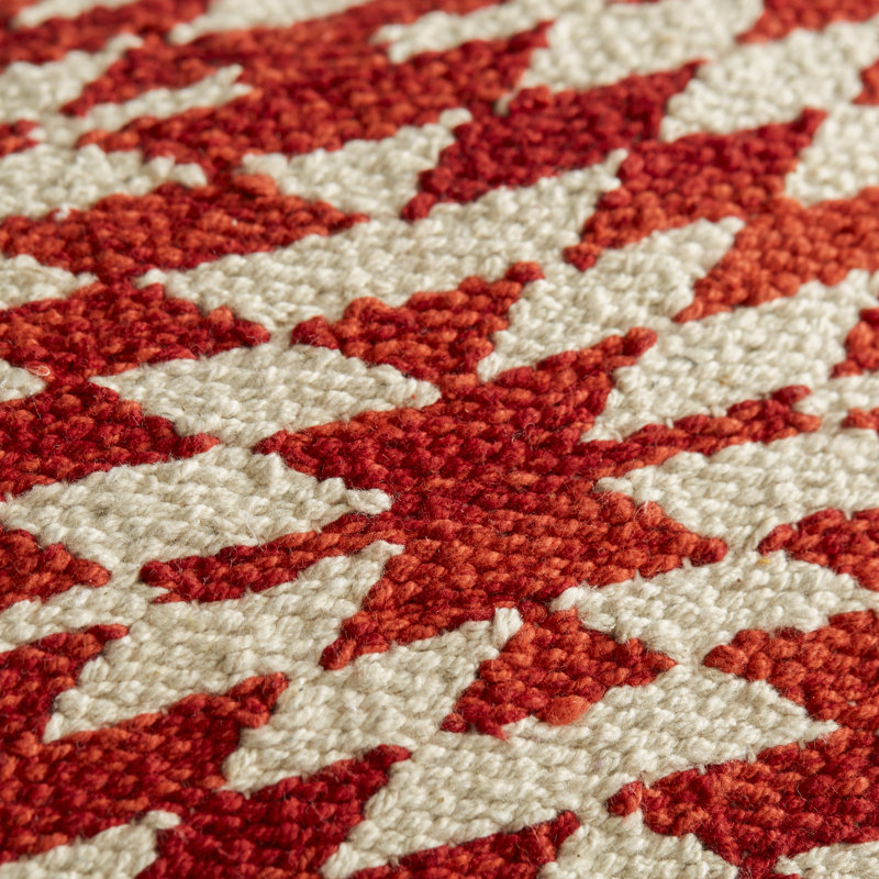 Feather Geometric Lumbar Pillow, Red