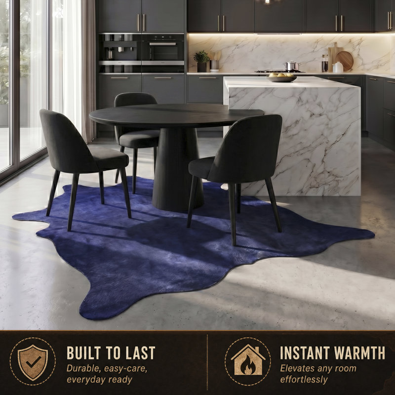 Rondon Navy Blue Cowhide Cowhide Area Rug, 5' x 7'