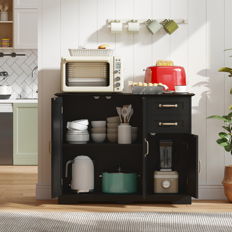 40'' Sideboard Buffet Cabinet Modern Kitchen Storage Organizer w/ 2 Drawers Black, Black