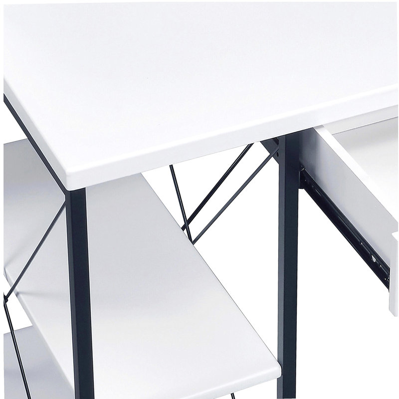 Bureau blanc et noir avec tablettes ouvertes et huche, Blanc/Noir