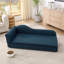 Canapé surdimensionné pour chiens de taille moyenne / grande - dossier moderne à vagues irrégulières, accoudoir simple, tissu en lin respirant de qualité supérieure, coussin moelleux et pieds en plastique bas - bleu foncé-1135195202