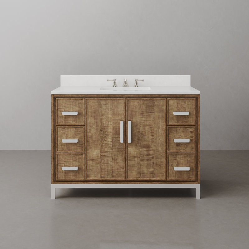 Brookhn 48 In. Single sink White Quartz top Bath Vanity in Lustrous Walnut with Classic Faucet
