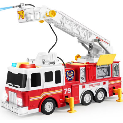Jouets de camion de pompiers pour tout-petits avec échelle de 33 pouces, lumières et pompe de gicleurs