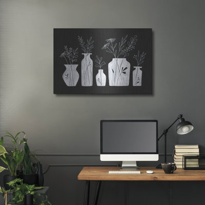 Luxe Metal Art 'White Line Floral Vases' By Rachel " White Line Floral Vases " by Rachel Nieman