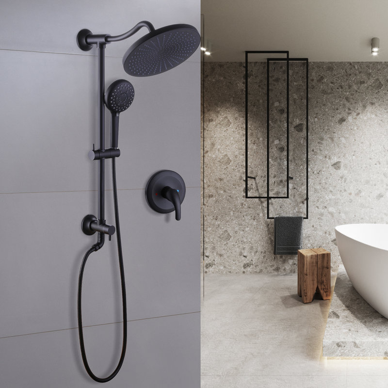 5 modes de jet pour votre humeur, votre expérience de douche Matters-Pomme de douche à pluie noire matte de 10 po avec barre coulissante et portative, ensemble complet