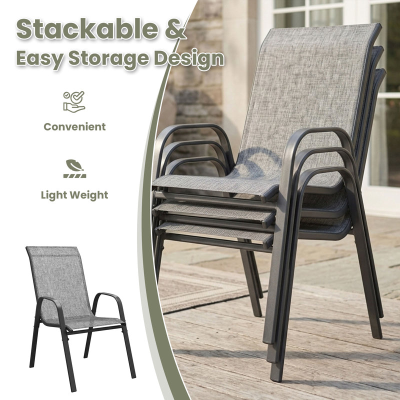 Albertine With Stackable Textilene Chairs, Gray/Gray