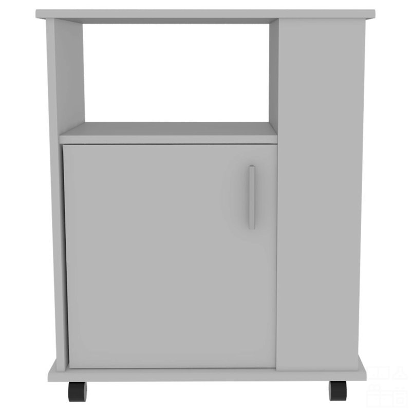 Pantry 29" H, Single Door Cabinet, One Open Shelf, Three Side Shelves, White