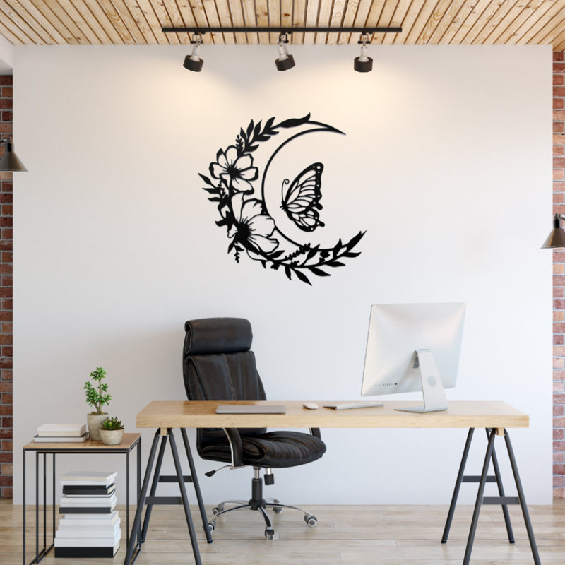 Décoration murale fleur lune, Noir, H 35 po x l 35 po x P 0,12 po