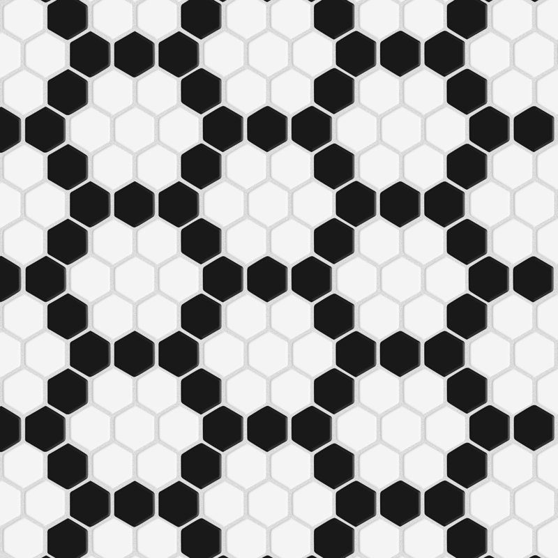 Metro 1" Hex Matte White with Black Honeycomb 10-1/4" x 11-7/8" Porcelain Mosaic Tile