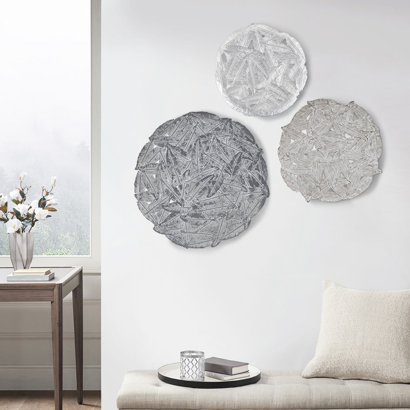 Textured Feather Metal Wall Decor - Grey Shade , Indoor Mounting, Hook Ring Grey, Use Only, Mounting