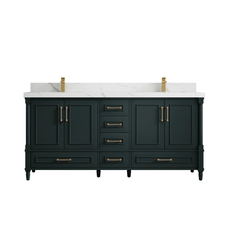 Ensemble de meuble-lavabo double 72 po Flavell, Calacatta Laza, Vert forêt foncé