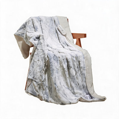 Heated Blanket Electric Throw, Soft Tufted Electric Blanket, Machine Washable Thicken Velvet Heating Blanket Throw with 5 Heating Levels and 4 Hour Auto-Off, 50"x60", White Marble