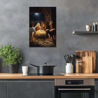 Large Nativity Canvas Wall Art Decor, Mary Joseph & Jesus Birth Scene Canvas Prints, Christian Nativity Picture Poster for Living Room Church Home Framed Painting, 24×36 Inches