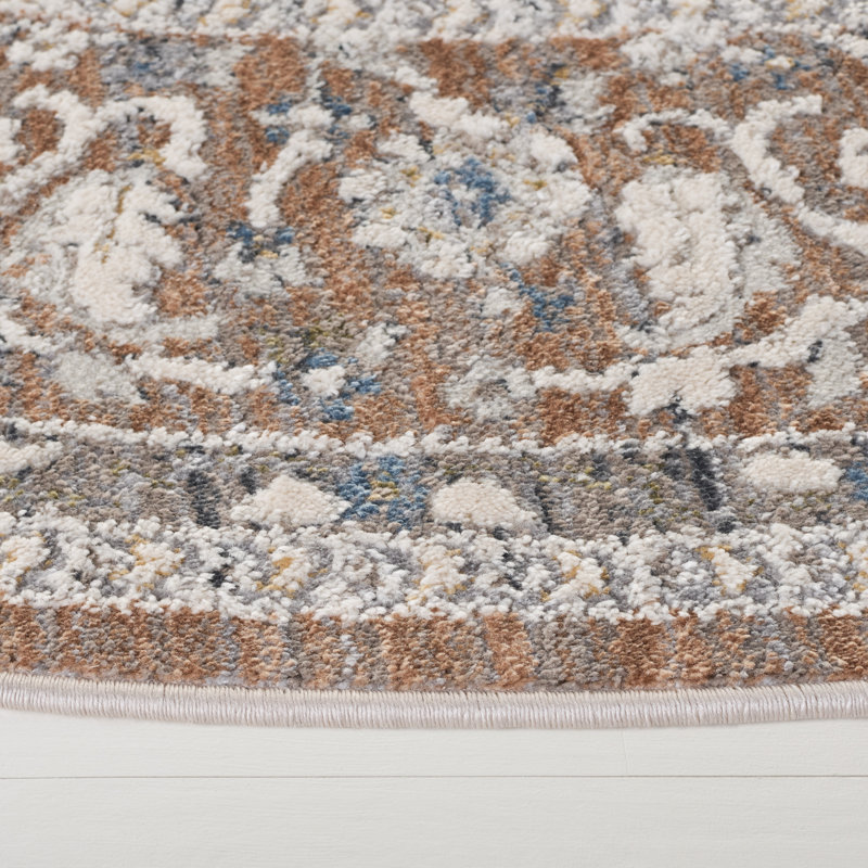 Tapis oriental en polyester Clover 1270, Rouge, Rond 6 pi 7 po