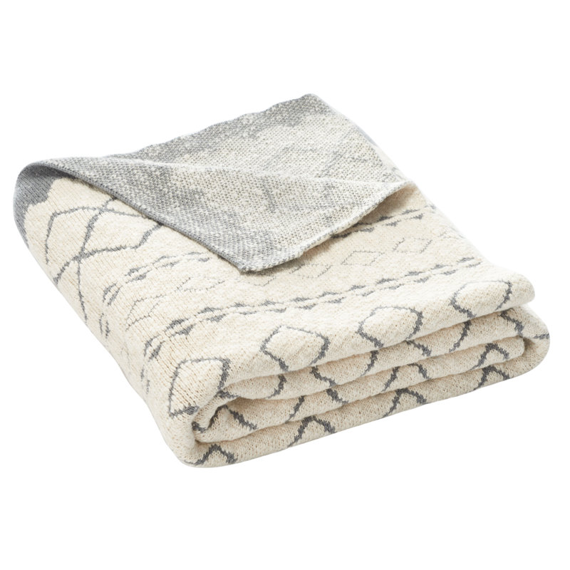 Tamar Grey and Beige Knitted Cotton Throw Blanket