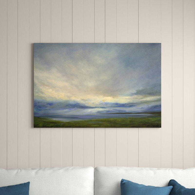 Clouds on the Bay III by Sheila Finch - Painting Print, 81cm H x 122cm W, Black Floater Framed