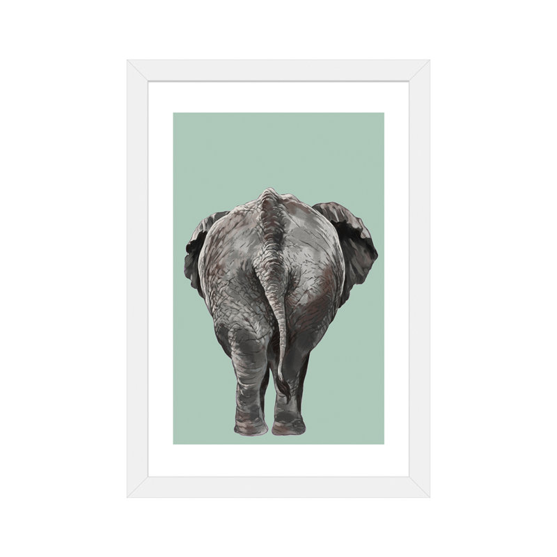 Art de bout éléphant, H 24 po x l 16 po x P 1 po, Papier avec cadre blanc