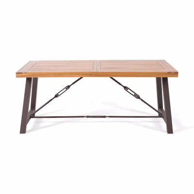Table de salle à manger d'extérieur en bois d'acacia, avec base en métal