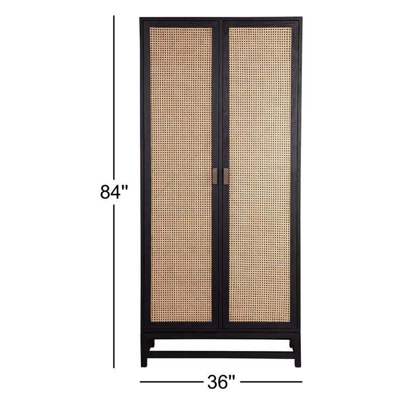 Royette 78-Inchtall Exotic Wood And Rattan 2-Door Cabinet In Black