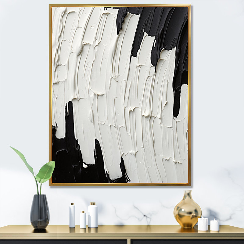 «Momentary Spirit» noir et blanc abstrait I - reproduction d'art sur toile, H 40 po x l 30 po, Floater Framed Print, Doré