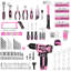 Trousse à outils rose 238 pièces avec perceuse sans fil 12V, ensemble complet d'outils pour dames avec boîte à outils portable, cadeau de réparation de bricolage pour femme