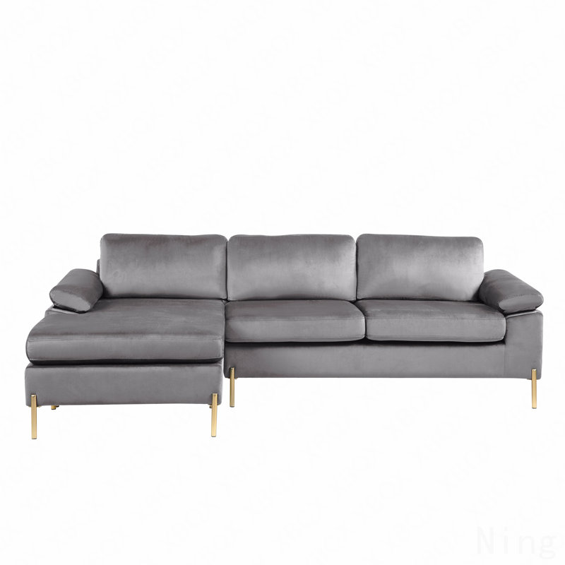 Velvet Sectional Sofa With Chaise, Gray