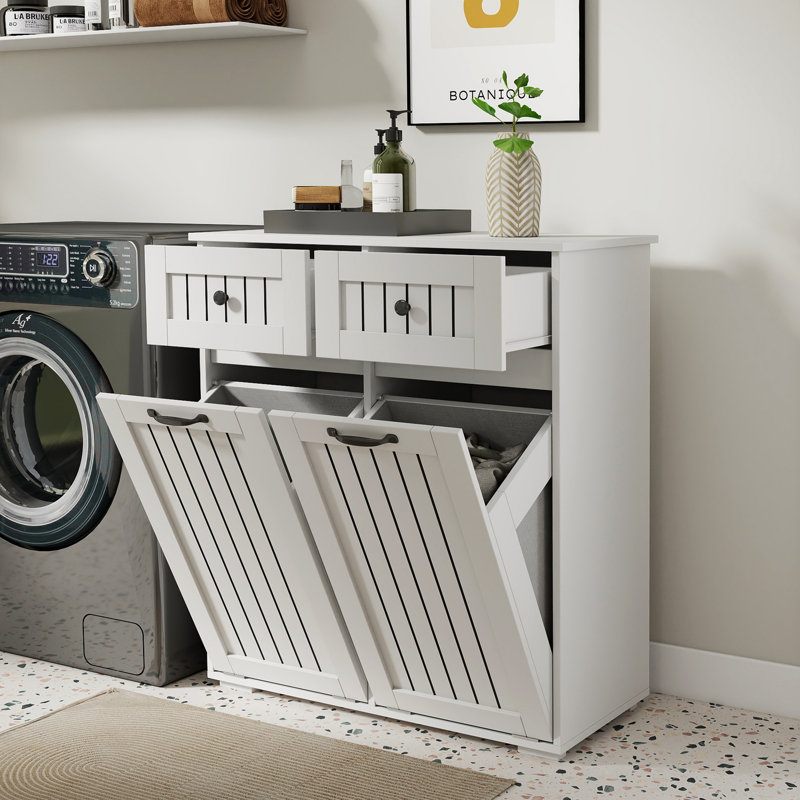 Armoire à linge avec 2 paniers à linge amovibles et 2 tiroirs
