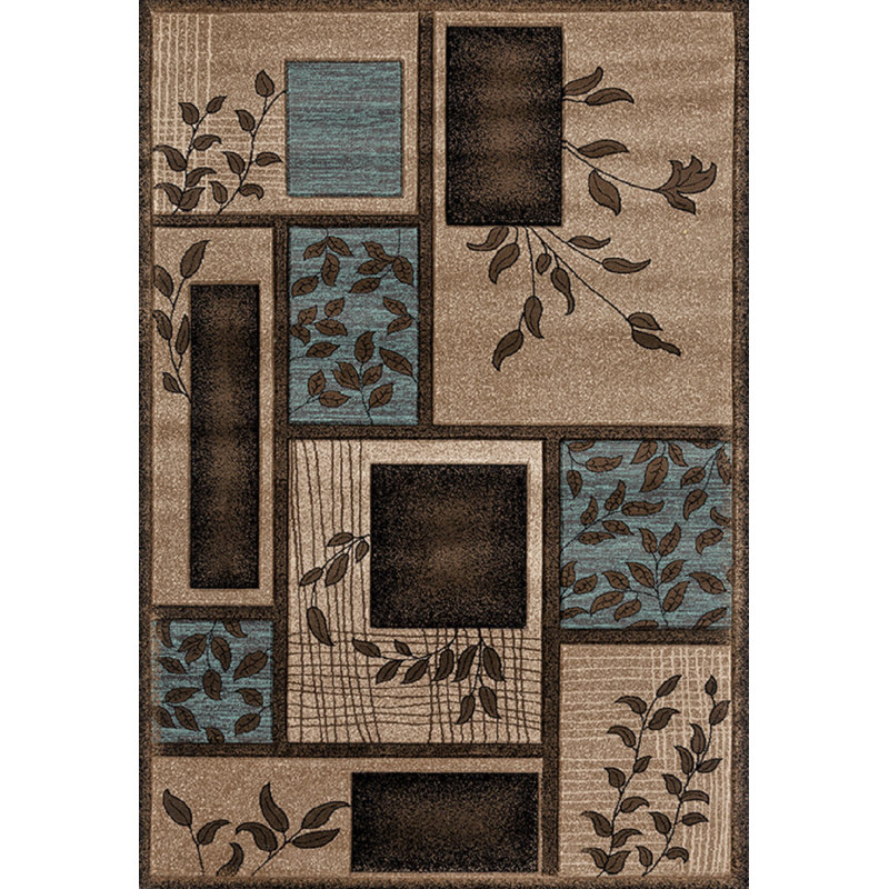 Tapis brun / beige / bleu à motif floral Zader, Rectangle 5 pi 2 po x 7 pi 5 po