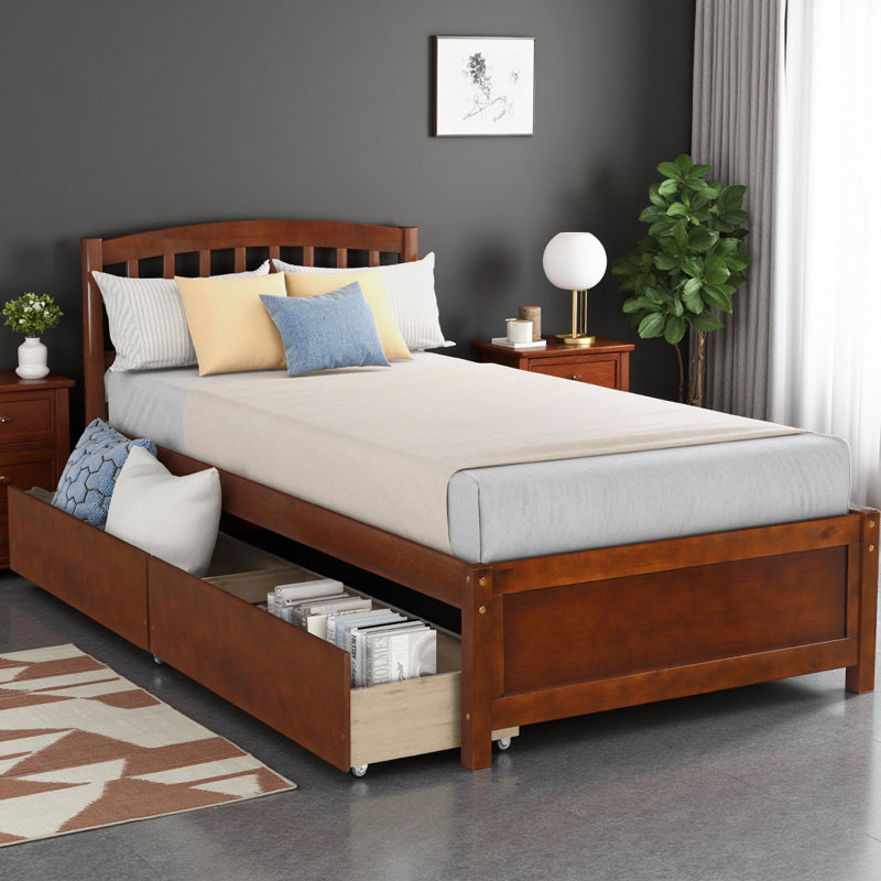 Lit plateforme avec rangement à 2 tiroirs Timeless Design, Noyer