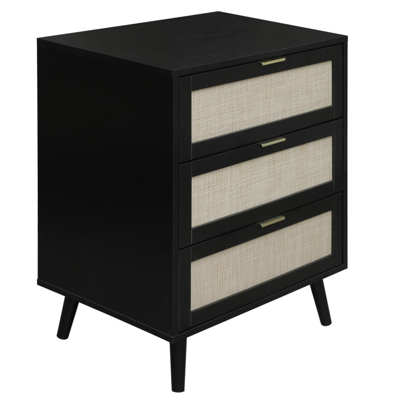 3-Drawer Nightstand, Black