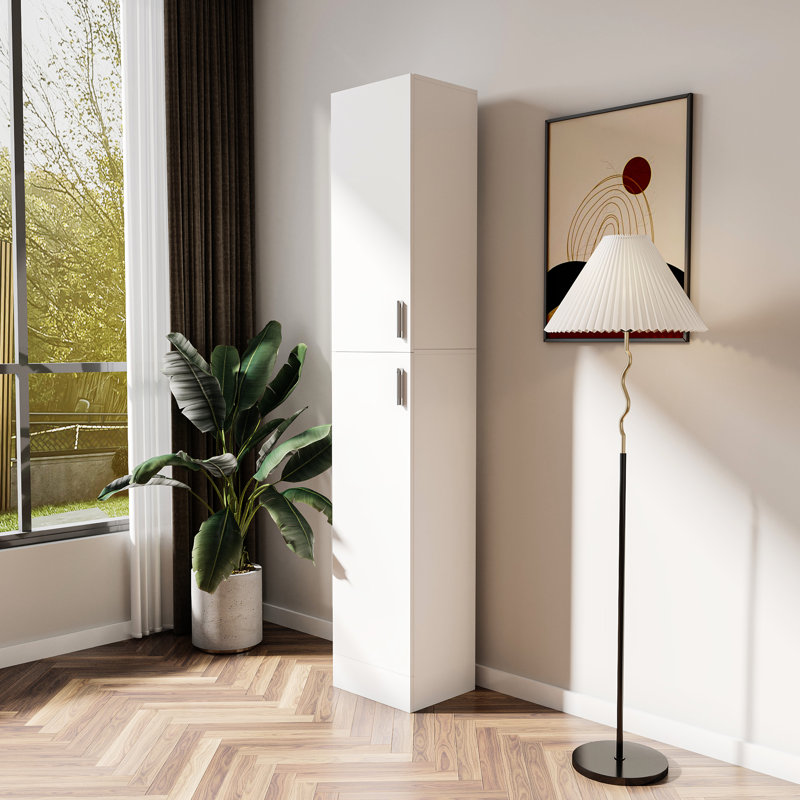 Armoire autoportante blanche avec tablettes pour un salon moderne avec rangement de peinture polyvalent