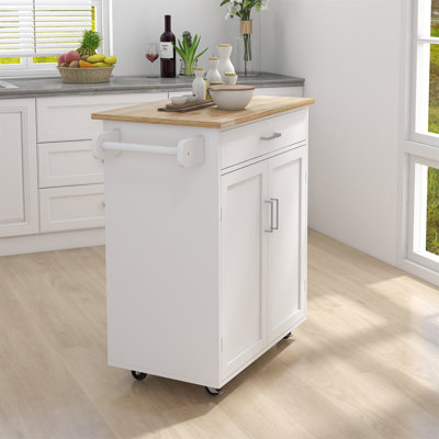 Kitchen island rolling trolley cart,Kitchen island with Adjustable Shelves and towel rack by Lark Manor