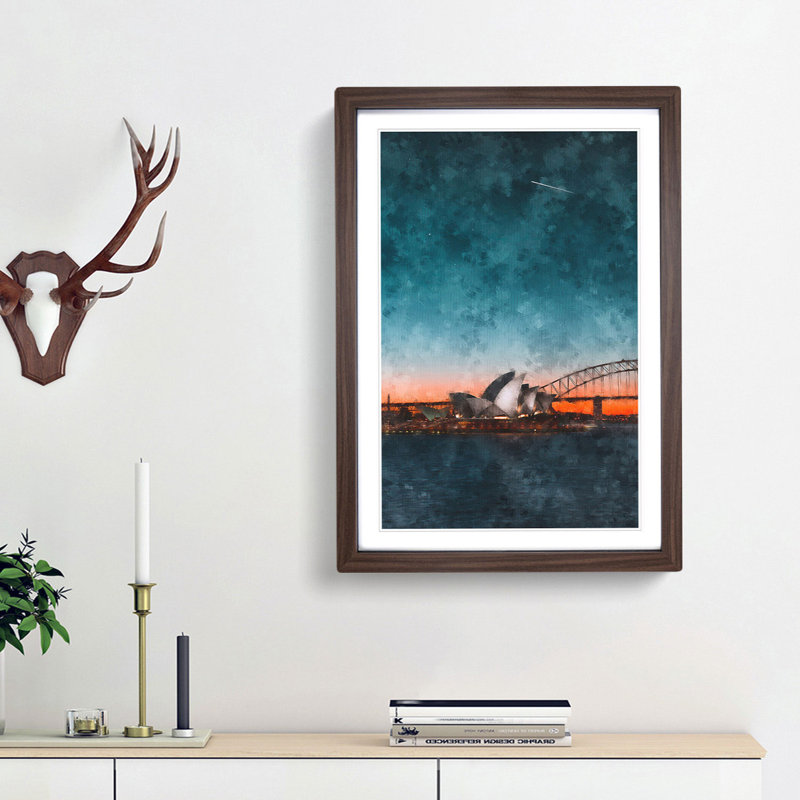 Sydney Opera House in Australia Abstract - Picture Frame Graphic Art Print, Walnut Framed, 45cm H x 33cm W x 2cm D