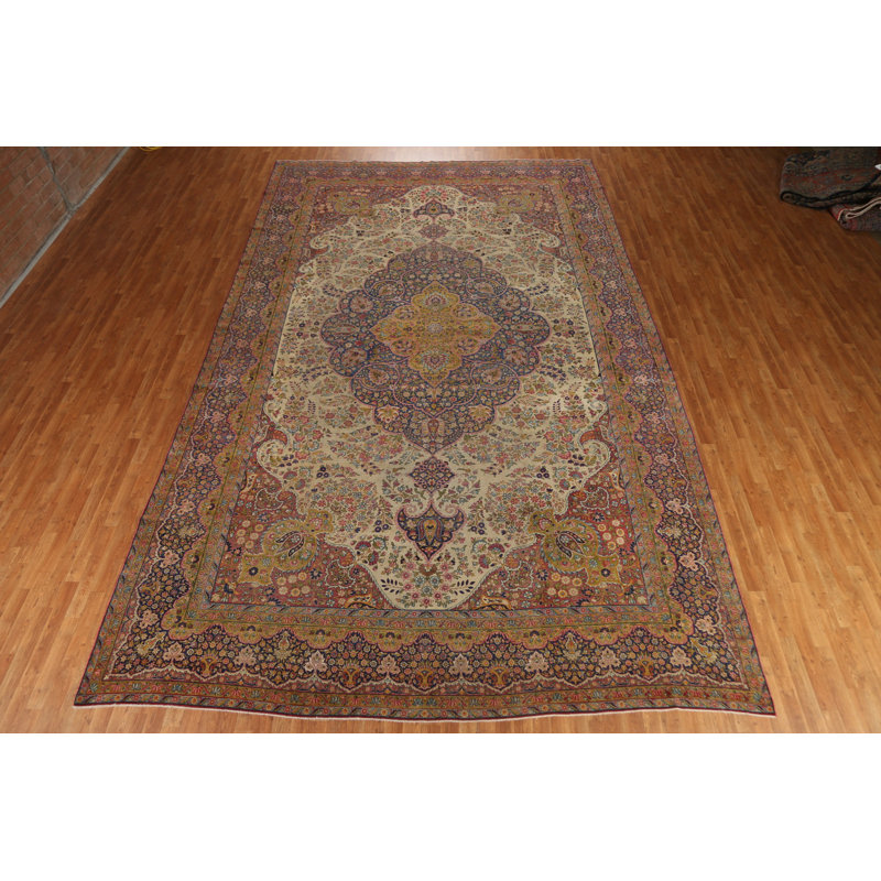 Tapis persan pré-1900 à motif persan à teinture végétale 11 x 18