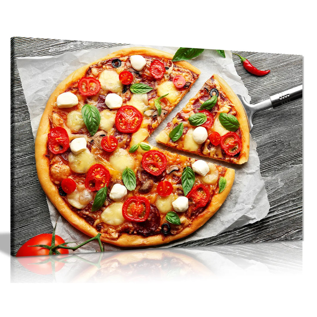 Italian Pizza On Wooden Board Food Restaurant - Wrapped Canvas Print