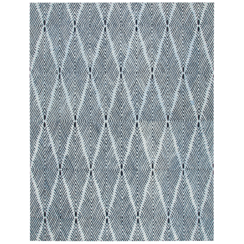 Micro-Loop Hand Tufted Wool/Cotton Geometric Rug in Light Blue/Charcoal, Rectangle 8' x 10'
