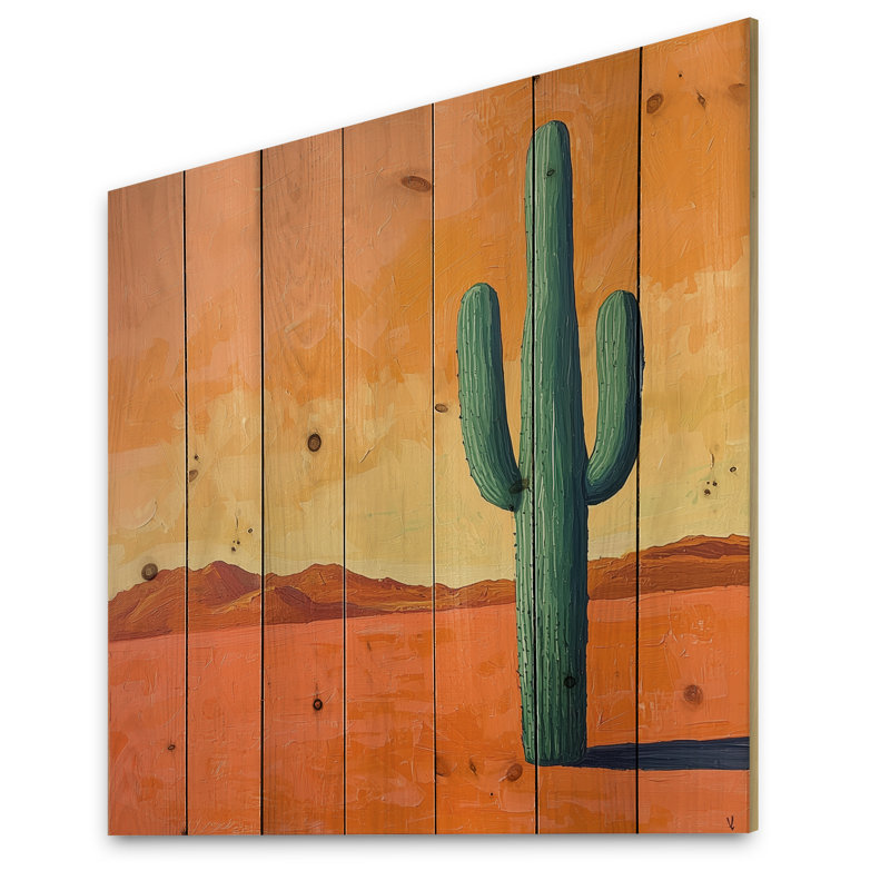 Cactus dans le désert, lueur II - Cactus floral, art mural sur bois de pin naturel, H 15 po x l 15 po x P 0,78 po