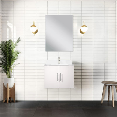 White Bath Vanity With Quartz Countertop And Included Mirror - 24X22in 24" X 22" Scratch- Top Drawer