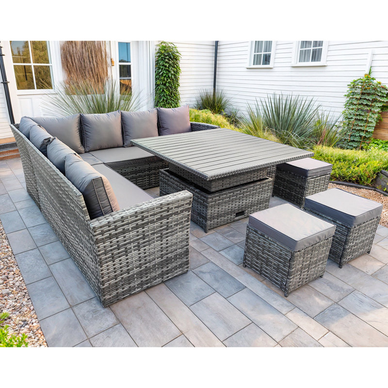 Rosen 11 Seater Corner Sofa Cube Set With Lift-up Dining Table Grey