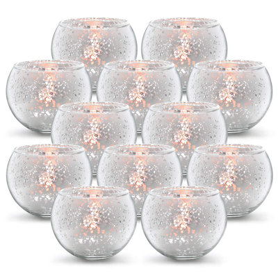 Ensemble de 12 porte-bougies rondes votives, décorations de table de centre de mariage, porte-bougie en verre mercure pour douche nuptiale, douche de bébé et décoration intérieure