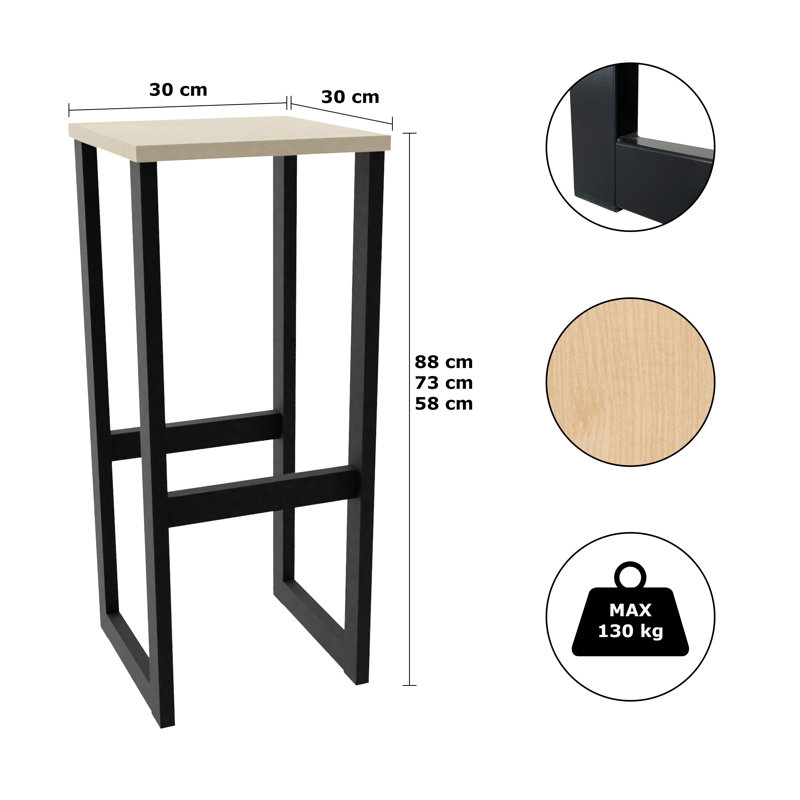 Akosha Counter Stool with Metal Frame, Beech, Short Stool 22” Seat Height