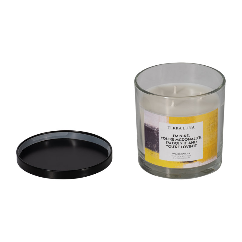 Boho Scented Glass Candle - 4" Yellow, Black & White Wax Jar for Home & Office Decor
