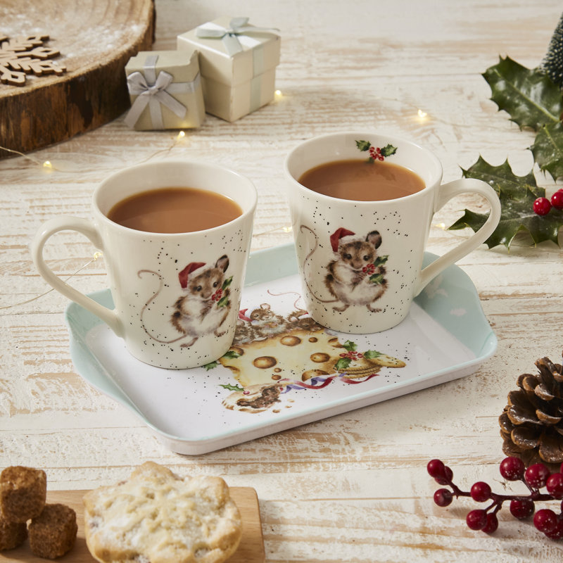 Classic Wrendale Designs,  Holly Jolly Mugs & Tray Set