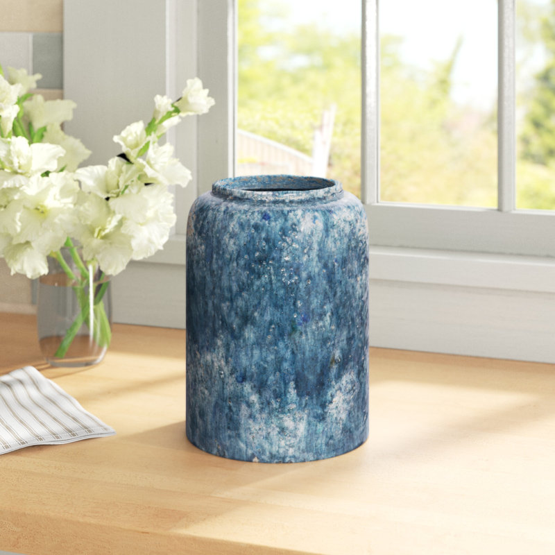 Duke Handmade Terracotta Table Vase, 9.7" H x 7.1" W x 7.1" D, Blue