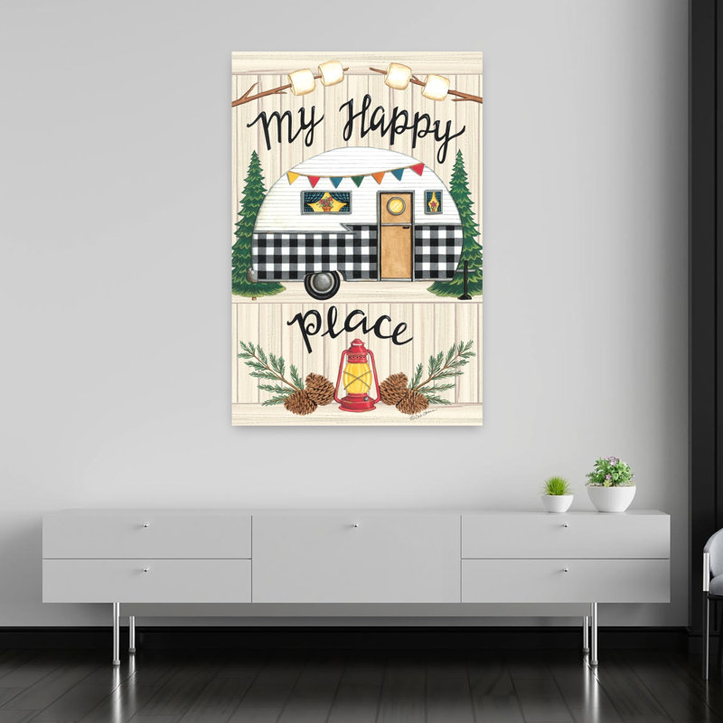 Camper «My Happy Place», art contemporain contemporain d'été, H 60 po x l 40 po