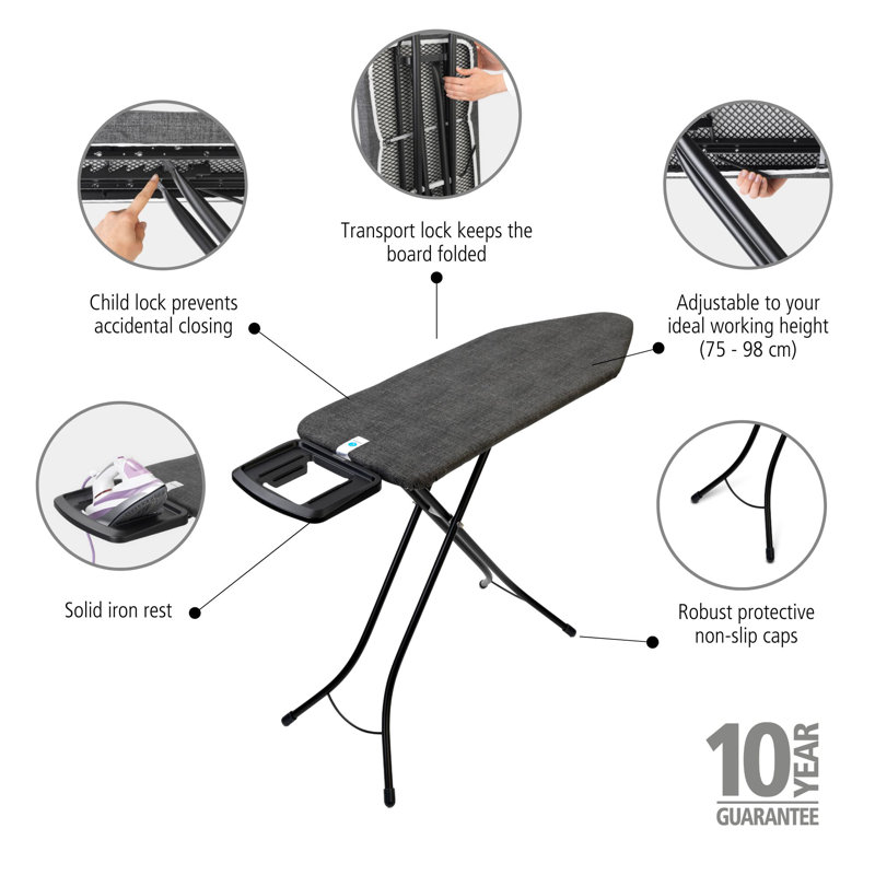 Brabantia Size C Ironing Board with Solid Steam Iron Rest, Denim Black
