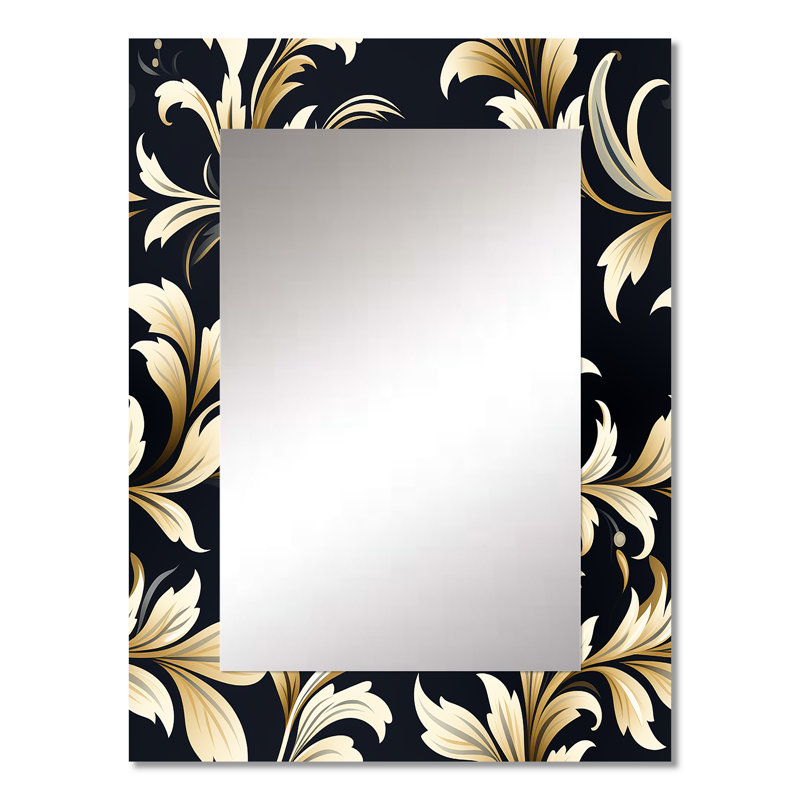 Shamena Beige Sleek Damask Harmony - miroir damassé, miroir mural décoratif Boho, impression d'art en métal, 32 po x 24 po