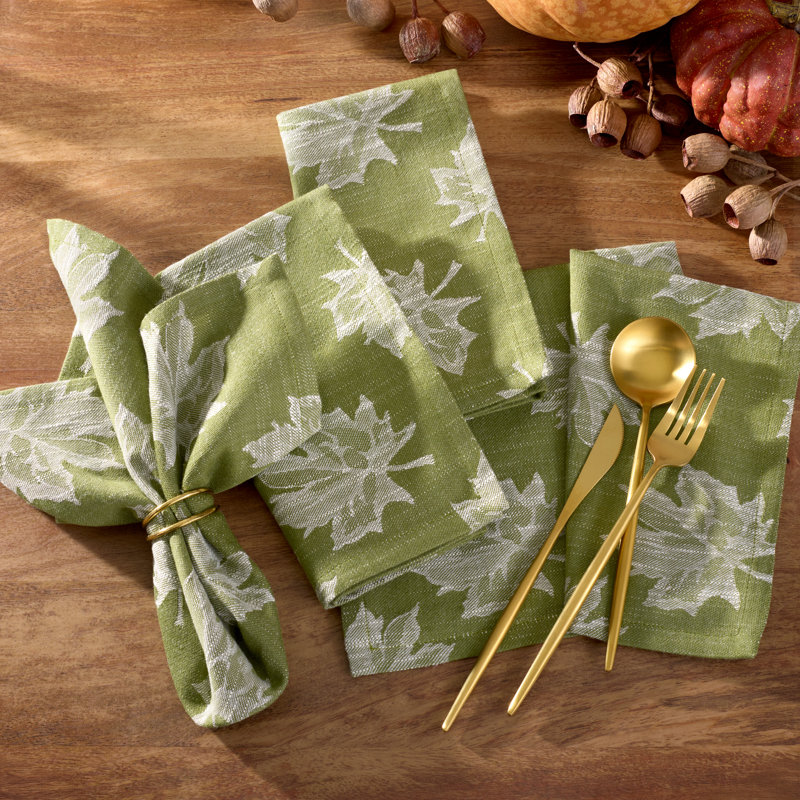 Mattox Falling Leaves Jacquard Cotton Napkins, Green
